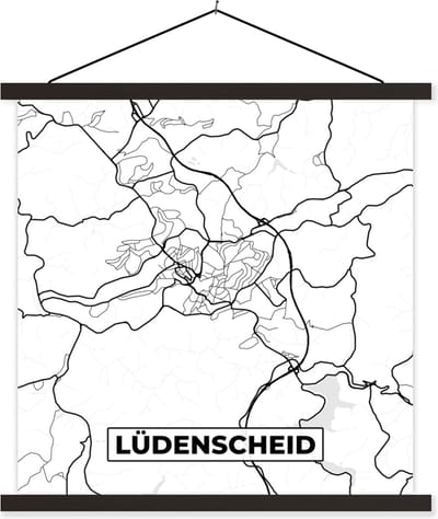 Posterhanger incl. Poster 60x60 cm - Schoolplaat - Lüdenscheid - Plattegrond - Kaart - Stadskaart - Textielposter - Zwarte latten - Stadskaart