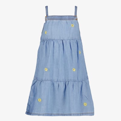 TwoDay meisjes denim jurk met madeliefjes - Blauw - Maat 92