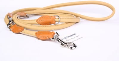 Dog's Companion - Leren Politielijn Hond, 220cm - Lengte: 220cm (8 mm), Kleur: Naturel - Verstelbaar op 130-170-210 cm