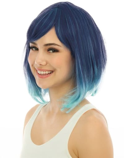 PTIT CLOWN - Luxe blauwe tie and dye halflange pruik voor volwassenen