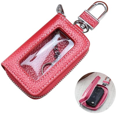 Dailygoody - Sleuteletui auto - Sleutel organizer - Draagbaar echt leer - Autosleutel met venster - Bescherming en stijl - Uniseks volwassene