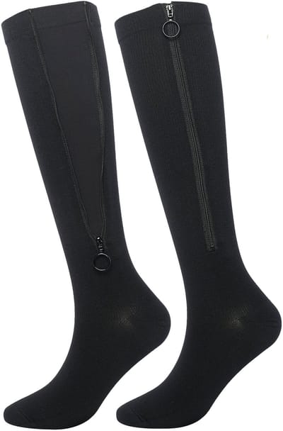 Compressiekousen met Rits Maat S/M - Steunkousen - Compressie sokken - Zwart