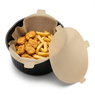 Cheqo® Bakfolie Airfryer - Beschermfolie - Bakmat - Anti Aanbakmat - Herbruikbaar - Bakpapier Alternatief - Heteluchtfriteuse - Luchtfriteuse - Airfryer Accessoires - Rond - Grilmat - Set van 2