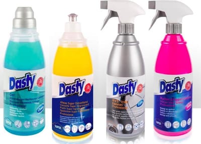 Dasty Keuken Schoonmaak Pakket: Afwas Super Ontvettend + RVS- en Inductiekookplatenreiniger + Ruiten en Oppervlakten + Allesreinigende Gel (Starter-Pack)