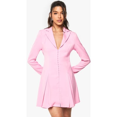 boohoo Dames Maatgemaakte blazerjurk met haak- en oogdetail en getailleerde taille | Pink | Maat: 8