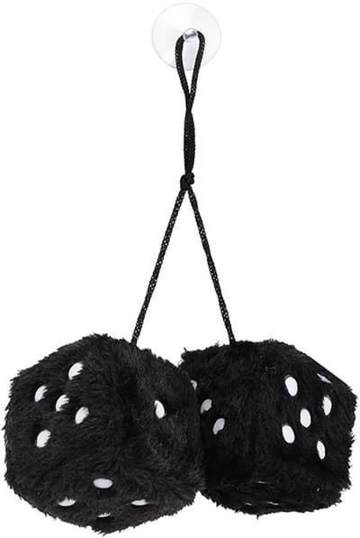 Een paar auto hangende pluche kubus ornamenten, dobbelstenen pluche kubus, auto accessoires voor interieur achteruitkijkspiegel accessoires (zwart)