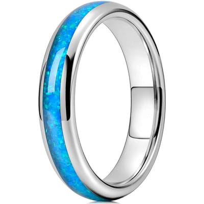 Eenvoudige 4 mm Roestvrijstalen Ring Voor Mannen Vrouwen Blauwe Vuur Opaal Inleg Luxe Trouwring Verlovingsringen Sieraden anillos mujer 8 white