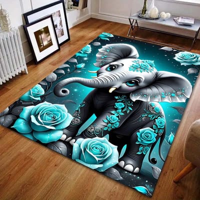 Fantasy Baby Olifant Print Tapijt voor Slaapkamer Woonkamer Bedzijde Sofa Vloermat Modern Huisdecoratie Vloerkleed voor Cadeaus 40x60cm (16x24in) blue