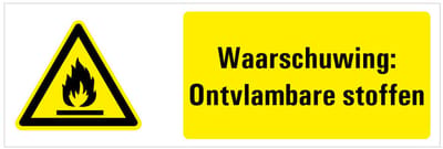 Waarschuwing voor ontvlambare stoffen tekstbord 200 x 75 mm