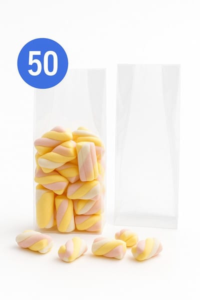 50x Uitdeelzakjes - 80 x 50 x 250mm | Blokbodemzakjes transparant | Plastic Zakjes | Cellofaanzakjes | Uitdeelzakjes transparant | Uitdeelzakjes voor kinderen | Cadeauzakjes | Inpakzakjes | Traktatie zakjes | Verpakkingszakjes
