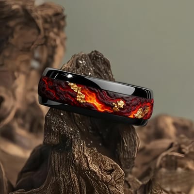 Mode Zwarte Heren Roestvrij Staal Ring met Paars Hout en Gouden Bladpatroon Inleg Ringen voor Mannen Bruiloft Sieraden Drop Ship 13 black