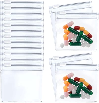 Pillenzakjes, 12 stuks pillenzakjes met ritssluiting 3 "x 2.75" Herbruikbare pillenzakken Dagelijks AM PM reizen medicijnen organisator opbergzakje draagbare plastic pillen zak houden vitaminen
