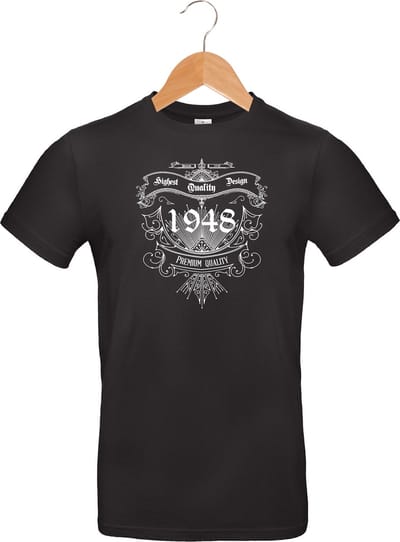 1948 - Classic - Vintage - Premium Quality - T-shirt - 100% katoen - leeftijd - geboortejaar - verjaardag en feest - cadeau - kado - unisex - zwart - maat S