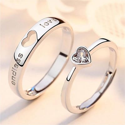 S/Ensembles Bague de Couple assortie Cœur en Zircon Bague de Mariage Amour Infini Pour Femmes Hommes Bijou Charme resizable white