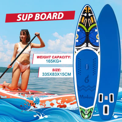 Opblaasbaar SUP paddleboard surfboard Funwater, opblaasbaar stand-up paddleboard met accessoires voor volwassenen & jongeren van alle niveaus