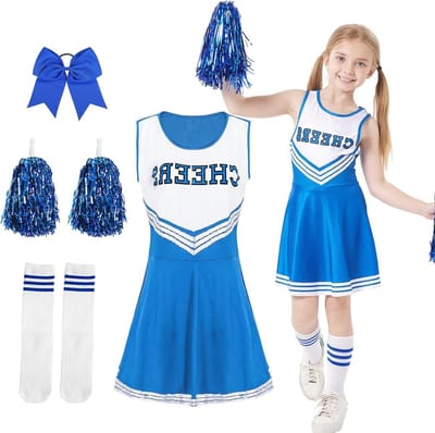 Carnavalsjurk voor Meisjes, Cheerleader Kostuum met Bobble en Strik Haarspelden, Feestoutfit voor Kinderen