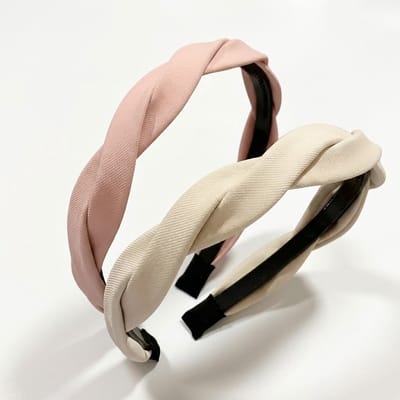 Roze en beige gevlochten haarband set – dames haar accessoires – brede satijn look haarband – 2 stuks – stijlvolle hoofdband voor dagelijks gebruik