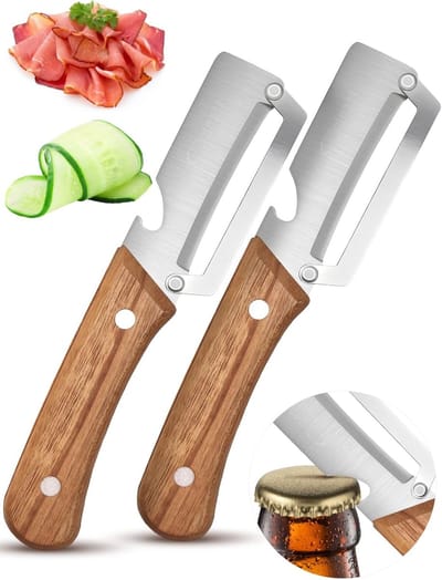 SnelShoppen - Multifunctionele Groenten Schiller 2-in-1 RVS Schiller met Houten Handvat en Flesopener voor Eenvoudig Schillen van Fruit en Groenten, I