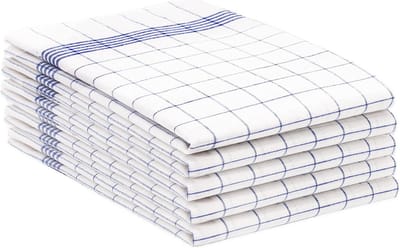 Famanu - Set van 5 theedoeken, vaatdoeken, 50x70 cm, 100% katoen, blauw geruit