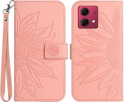 Coverup Hoesje - Geschikt voor Motorola Moto G84 Hoesje - Coverup Zonnebloem Book Case met Koord - Pink