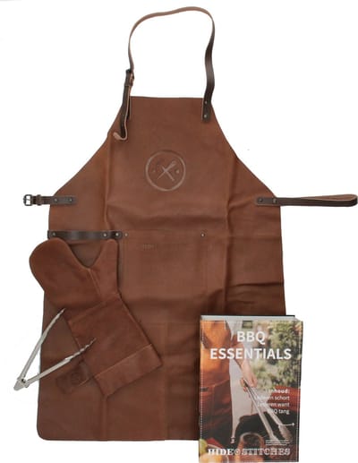 Hide & Stitches 100% Lederen Barbecue Schort + Handschoenen Giftset - Bruin