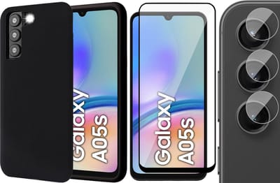 Hoesje geschikt voor Samsung Galaxy A05s - Screenprotector Volledig Dekkend Glas & Camera - Mat Back Case Zwart
