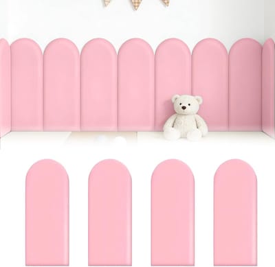 Set van 4 zelfklevende 3D-wandpanelen van PU, waterdicht en geschikt als wanddecoratie, bedhoofdeinde en botsingsbescherming voor kinderkamer, roze