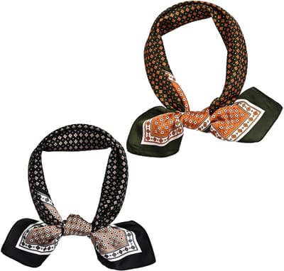 Elegante vierkante sjaal en bandana van satijn, set van 2, ideaal voor modeaccessoires en haarstyling