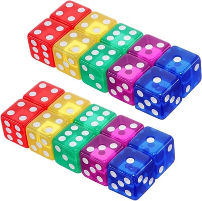 Kleurrijke 16mm Speel Dobbelstenen Set van 20 Stuks, Perfect voor Bordspellen en Dobbelspellen, 6-Zijdig Acryl Dobbelstenen in 5 Kleuren