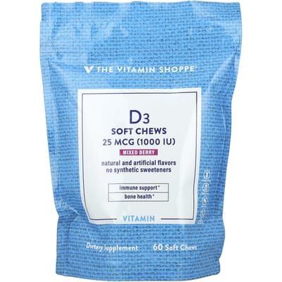 The Vitamin Shoppe, Vitamine D3, gemengde bessen, 25 mcg (1.000 IE), 60 zachte kauwsnoepjes