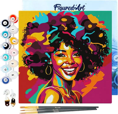 Figured'Art Mini Schilderen op Nummer Volwassenen 20x20cm met lijst Afro-Amerikaanse Vrouw Pop Art - Klein Formaat Creatieve Hobby Kit DIY Art Nummer Compleet