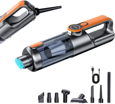 Snoerloze Handheld Autostofzuiger - 17000PA 2 In 1 Vacuum-Luchtpomp - USB Type-C Oplaadbaar - Autodecoratie En Huisdier Haar Reinigingsgereedschap - Krachtige En Compacte Auto Reiniging(oranje)