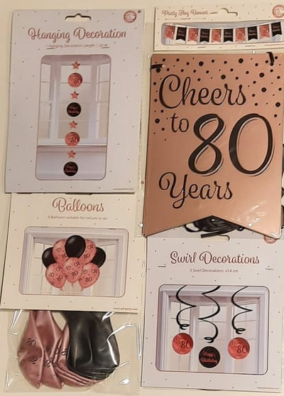 Feestversiering – rose gold/zwart - complete set - 80 jaar - luxe set