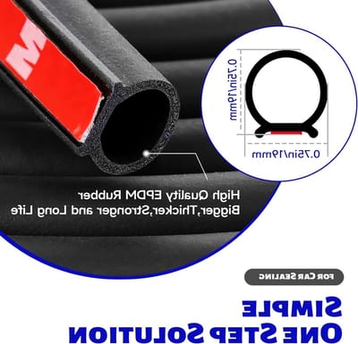 EPDM Rubberen afdichtingstape voor grote deur, zelfklevend, 1,9 cm voor het vullen van openingen voor auto, vrachtwagen, camper, boot en huis (3,7 m)