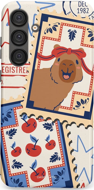 Casetastic hoesje geschikt voor Samsung Galaxy S25 Plus - Dubbellaagse bescherming - Kerst Capibara Post van de Noordpool - Fashion Case - Lichtgrijs Zand Terracotta