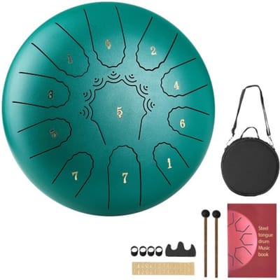 VEVOR stalen trommel, Ø254 mm, 11 tonen, regentrommel, C majeur, met muziekboek en mallets, percussie-instrument voor meditatie, yoga en muziekonderwijs voor beginners, groene stalen tongtrommel