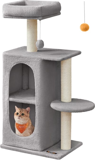 Feandrea - Krabpaal - Kattenboom - Voor Katten - Compacte - 2 Huisjes - Krabpalen