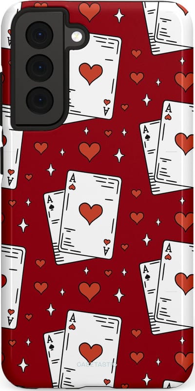 Casetastic hoesje geschikt voor Samsung Galaxy S21 FE 5G - Dubbellaagse bescherming - Kaarten Aas - Fashion Case - Bordeaux Wit Zilver