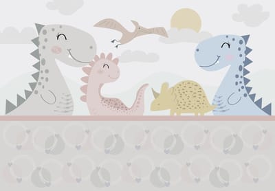 Behangpapier Dinosaurussen XXL – Kinderbehang Dinosaurus Kinderkamer – Fotobehang – 368 x 254 cm – Grijs