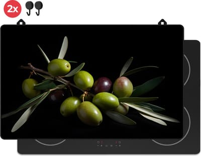 KitchyMist Inductie Beschermer 83x52 cm - Groene Olijven - Kookplaat Beschermer - Afdekplaat voor Kookplaat - Inductie Mat - Spatscherm Achterwand Keuken