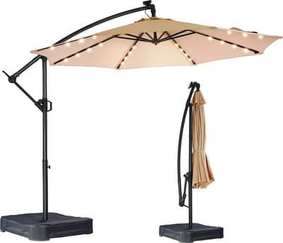 Mygroot - Zweefparasol - Parasolvoet - Met Ledverlichting is verwerkt - 305cm - Verstelbar - Antraciet/beige
