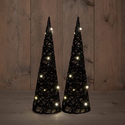 Anna Collection led kegel kerstboom lampen - 2x - zwart - D12,5 x H40 cm