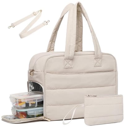 Lunchtas - Lunchtas voor kamperen - Grote draagtas - Lunchtas voor op het werk - Geïsoleerde tas - Gewatteerde, pluizige tas met vakken - 45,5 x 18,1 x 34,5 cm