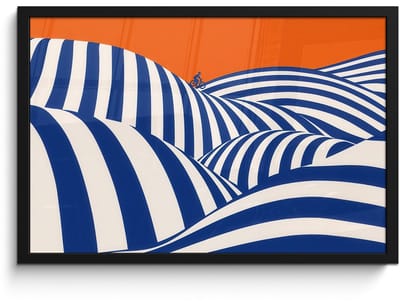 Poster in lijst - Fotolijst 60x40 cm - Posters - Fietser - Heuvels - Strepen - Blauw - Posterlijst zwart - Decoratie - Wanddecoratie woonkamer - Muurdecoratie slaapkamer