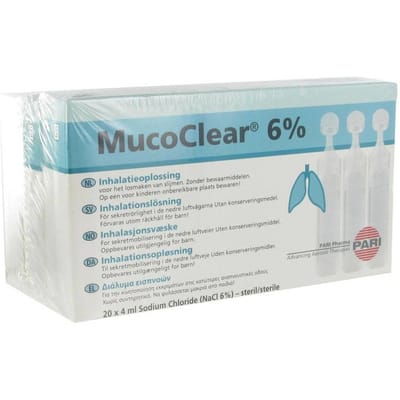 PARI MucoClear NaCl 6% Steriele Inhalatieoplossing - 60 x 4 ml Ampullen - Hypertoon Zout voor Slijmverdunning bij CF, COPD & Bronchiectasieën
