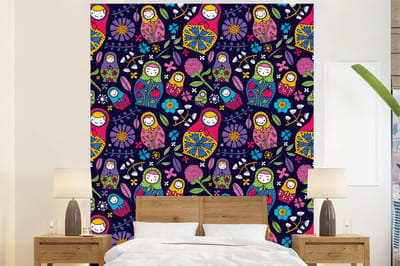 Behang - Fotobehang Matroesjka - Rusland - Bloemen - Breedte 225 cm x hoogte 280 cm