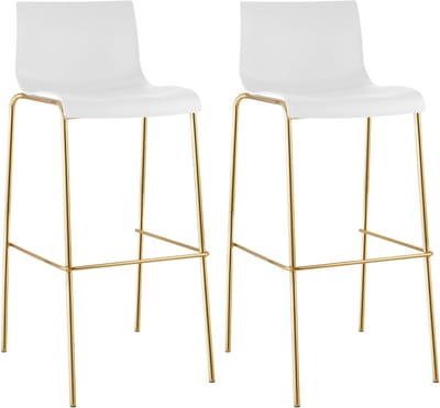 CLP Set van 2 barstoelen Hover, kunststof zitting, 4-poots onderstel in goudlook, belastbaar tot 150 kg wit/goud