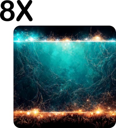 Luxe Placemat - Futuristische Kunst met Blauwe en Gele Schokken - Set van 8 Placemats - 50x50 cm - 2 mm dik Vinyl - Anti Slip - Afneembaar