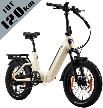 TTGO F7 Opvouwbare Elektrische Fiets – Aluminium Frame met Achtervering – 720Wh Lithium Accu – Actieradius tot 120 km – 20×3.0 inch Brede Banden – Hydraulische Schijfremmen – Achterwielmotor – Shimano 7 Versnellingen– Elektrische Stadsfiets– Parelwit