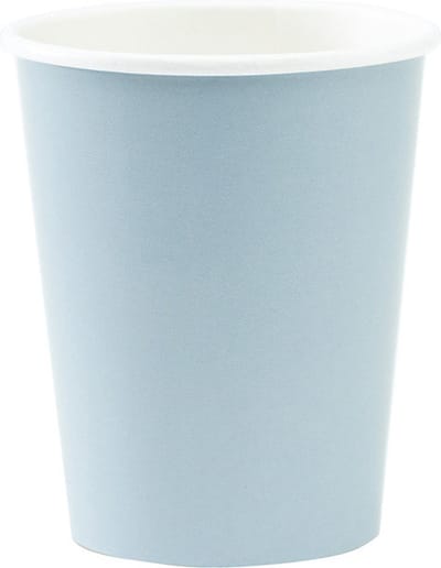 Givi Italia Feestbekers met hoesjes - 8x - lichtblauw - papier - 250ml - kinderfeestje - biologisch afbreekbaar